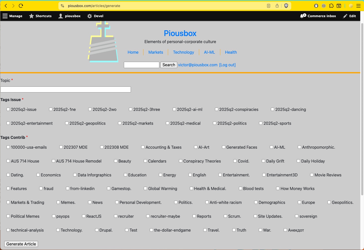 the ui for article generation