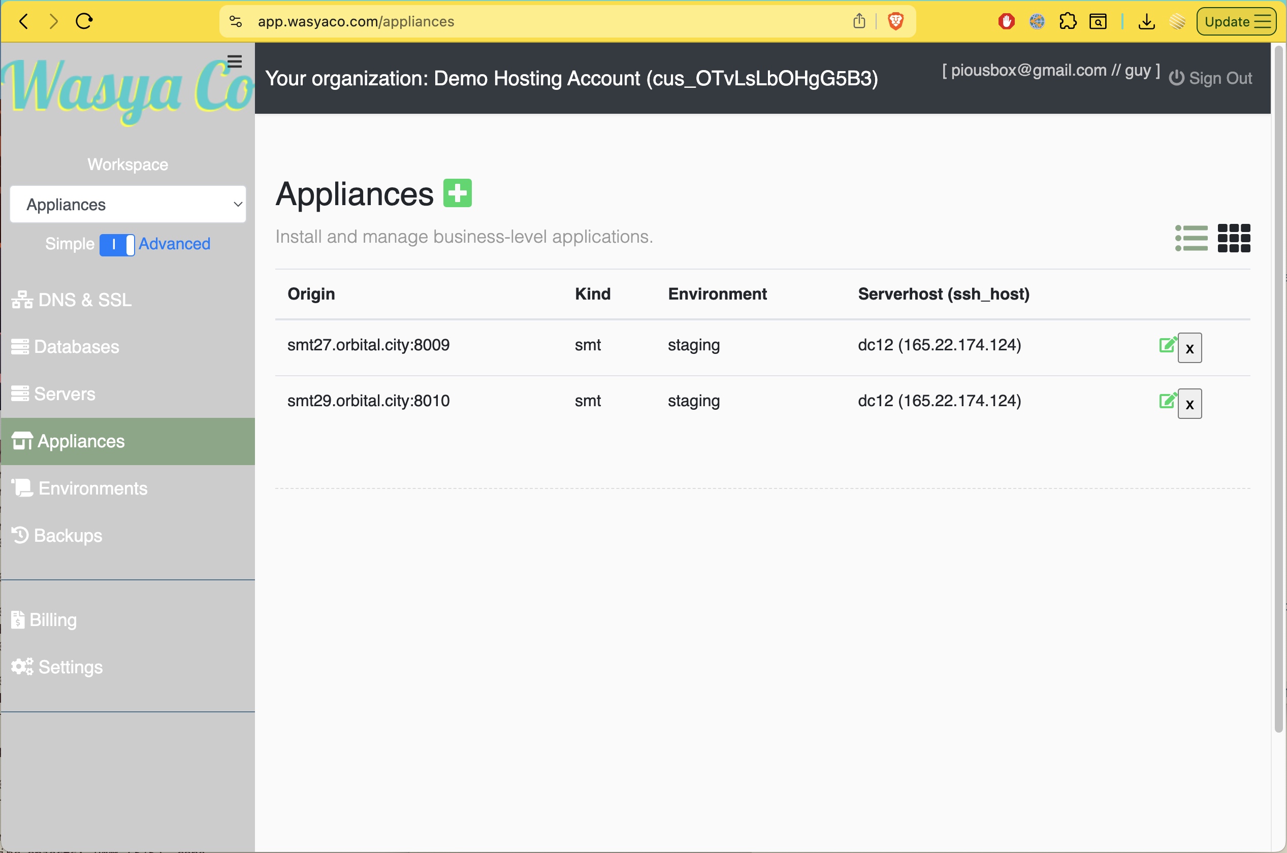 hosting platform ui.